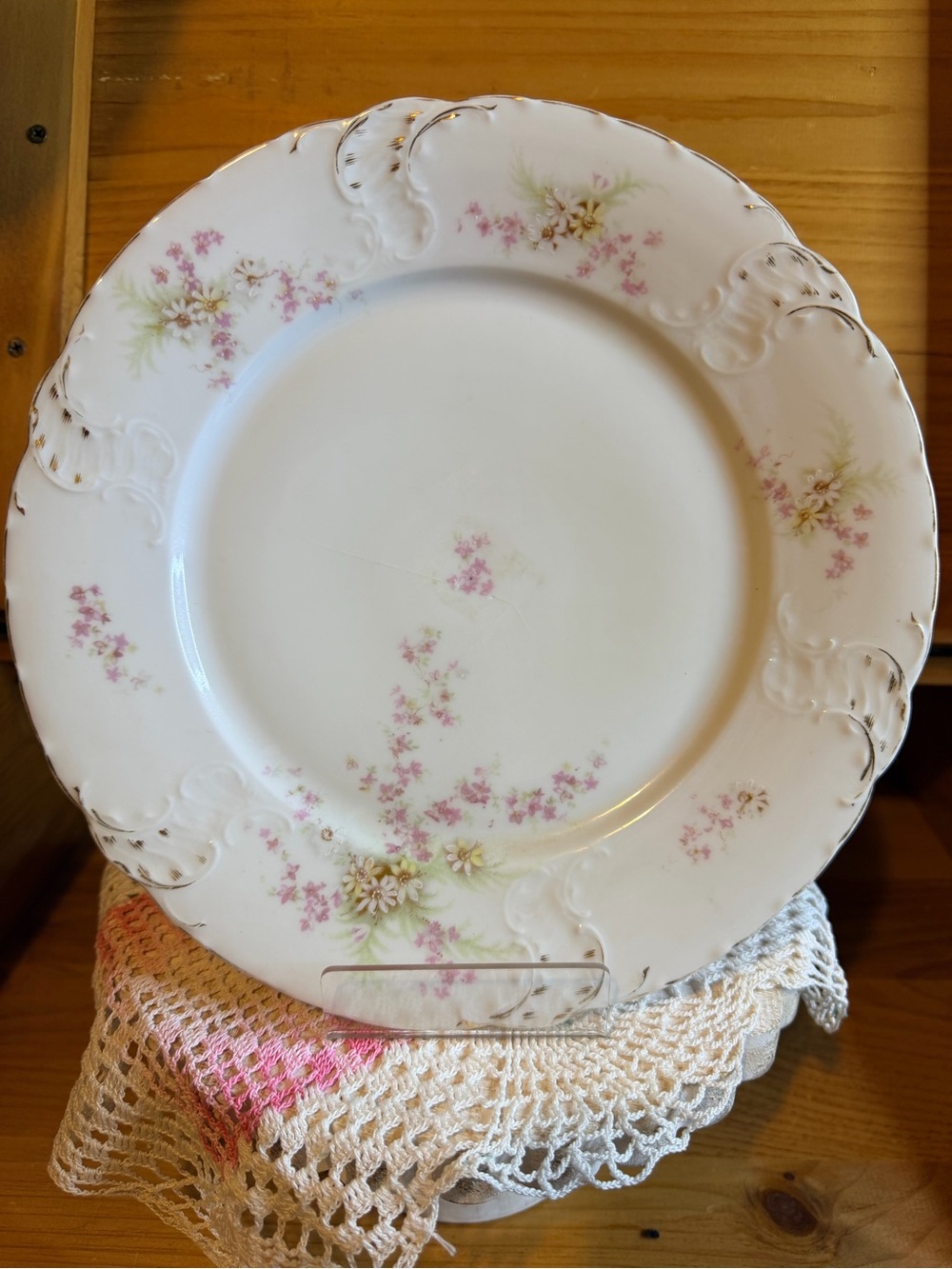 Vintage Floral Decorative Dinner Plate - Pink and White